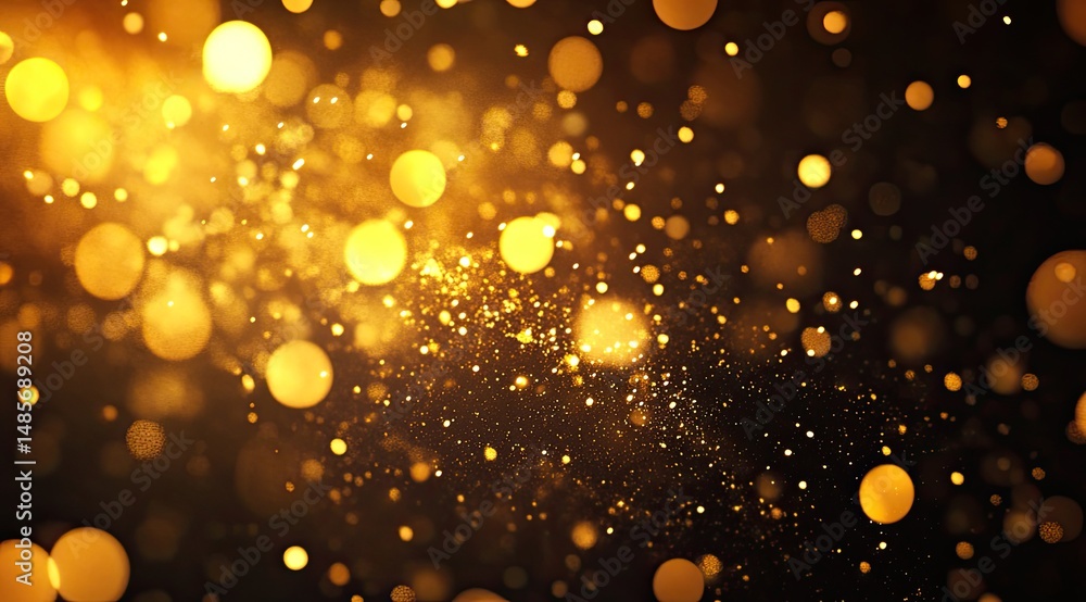 Poster golden bokeh lights explode on a dark background