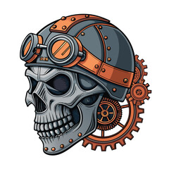 Generate a detailed image of a steampunk robotic skull, crafted from steel, with intricate gears and exposed steam pipes emitting vapor.  Focus on realistic textures and metallic sheen.