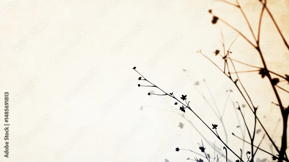 Poster delicate dark branches on a light background with copy space