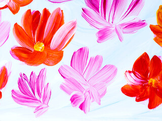 Abstract flower, original hand drawn, impressionism style, color texture, brush strokes of acrylic paint