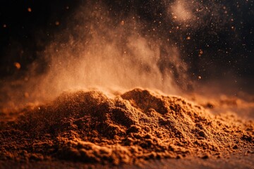 Brown Powder Texture Background Dramatic Light Artistic Spice Dust Abstract Design Element red food 