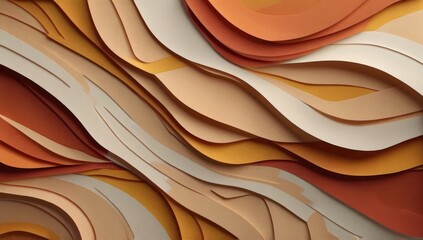 3D paper cut layered abstract background in warm colors, high contrast, minimalistic