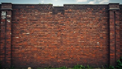The sturdy red brick wall features a mix of dark and light shades, showcasing a pattern of textured bricks and mortar joints.