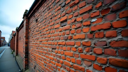 The sturdy red brick wall features a mix of dark and light shades