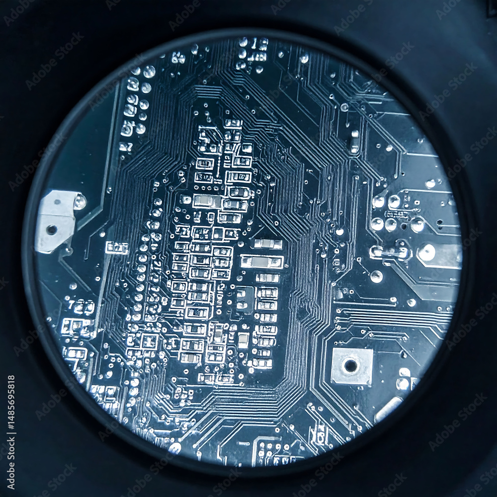 Poster magnified circuit board detail. abstract view of technology and engineering. ideal for concepts like