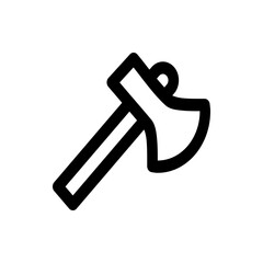 Illustration of a black and white axe with a wooden handle and a sharp blade on a white background