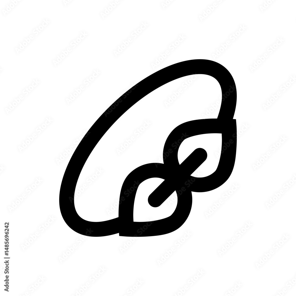 Poster illustration of a black outline of two leaves connected by a loop on a white background simple desig