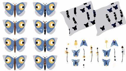 Butterflies and Bedding: Whimsical butterflies dance across pillows and adorn decorative accents. Expressing serenity and a dreamlike theme, this playful design invites a sense of playful imagination