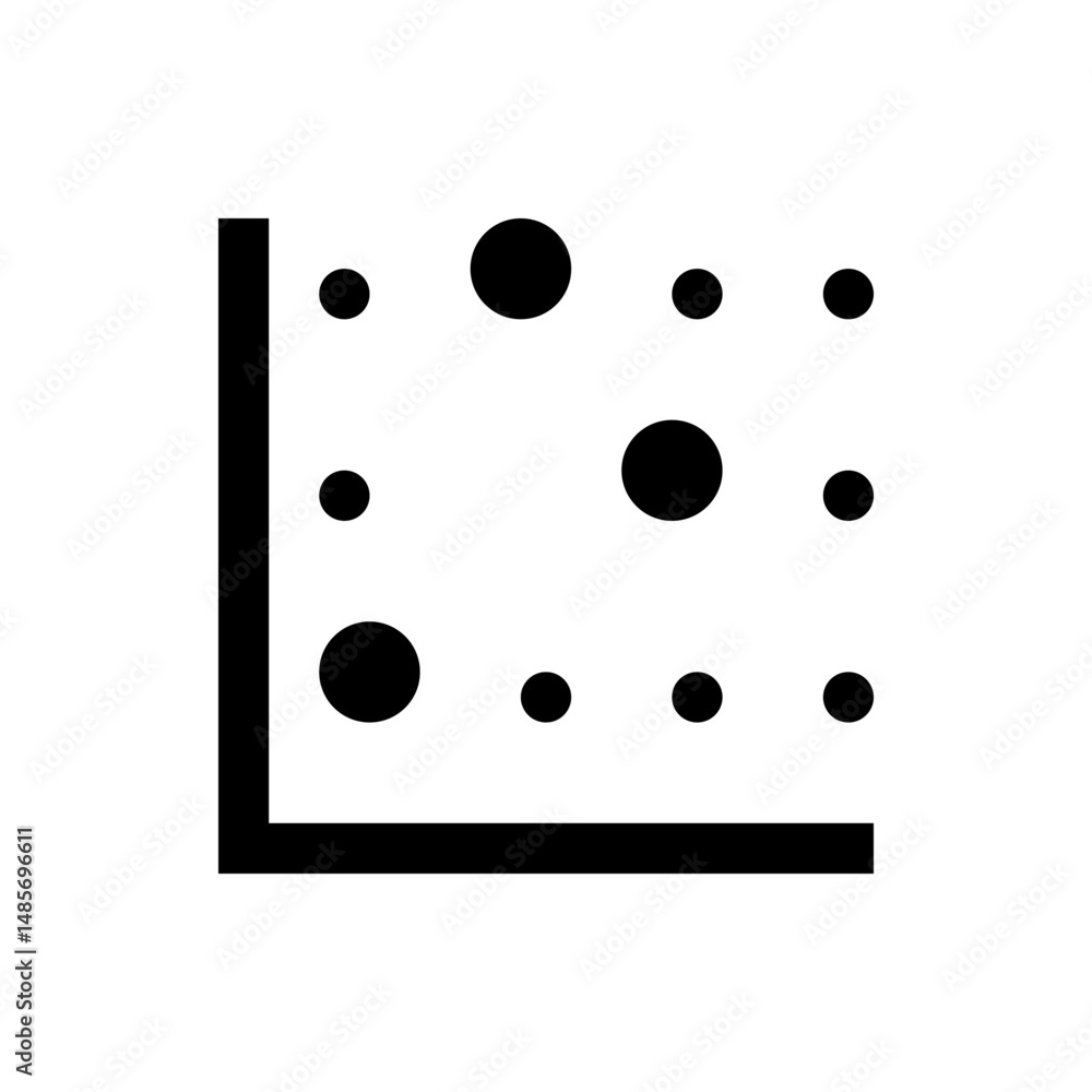 Poster black corner lines with nine circles of varying sizes arranged in a square grid on white background
