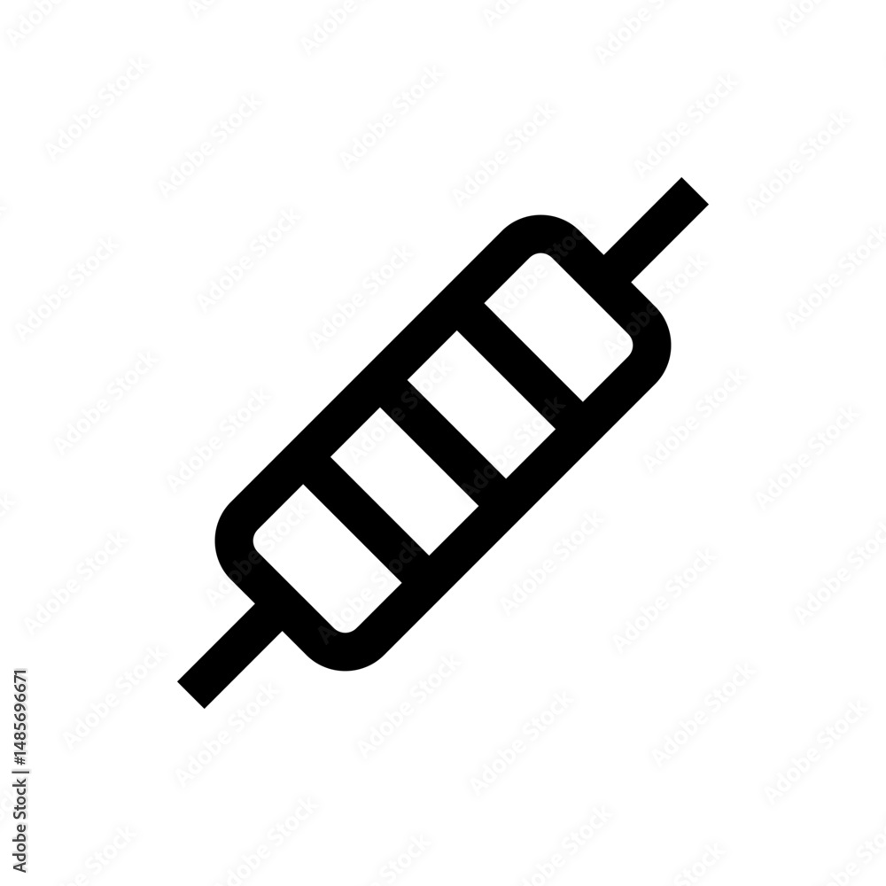 Poster illustration of a resistor component with three segments and connecting wires on each side in black