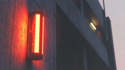 Red Light on Concrete Wall at Dusk