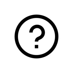 A simple black and white illustration of a question mark inside of a circle shape on a white background