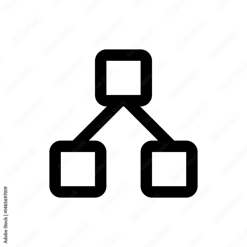 Poster illustration of a simple tree diagram with three rounded square nodes and connecting lines, black on