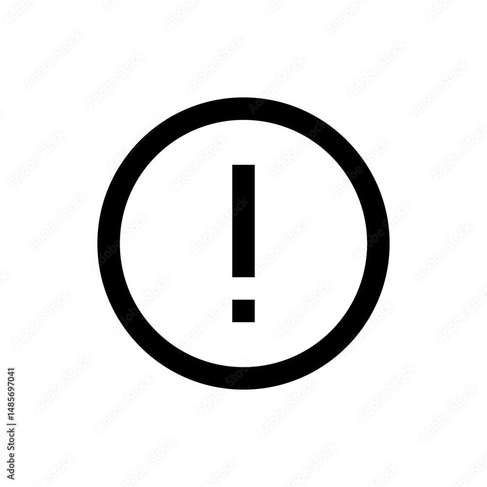 Poster illustration of a circular icon with a bold exclamation point inside indicating a warning message bo