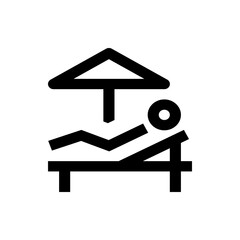 Person relaxing on a lounge chair under an umbrella icon representing vacation and leisure activity time 100