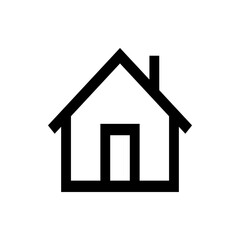 Illustration of a simple house with a roof, walls, a door, and a chimney in a minimalist black outline style