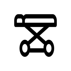 Illustration of a black hospital gurney with wheels and an adjustable height mechanism on a white background