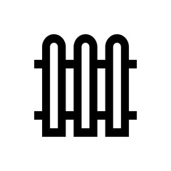 Illustration of a simple black fence with three vertical boards and two horizontal supports line drawing
