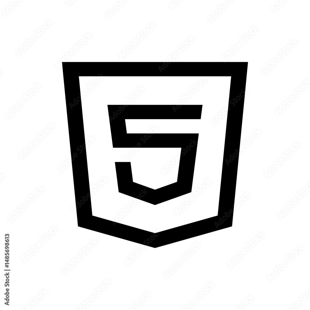 Poster black and white html five logo with shield shape and bold lines for web development and technology d