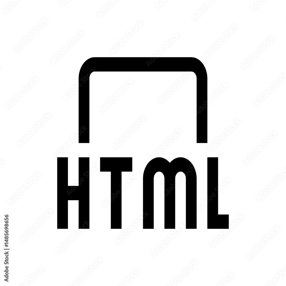 Poster illustration of the html text with a rounded rectangle above it, all in black and white color scheme