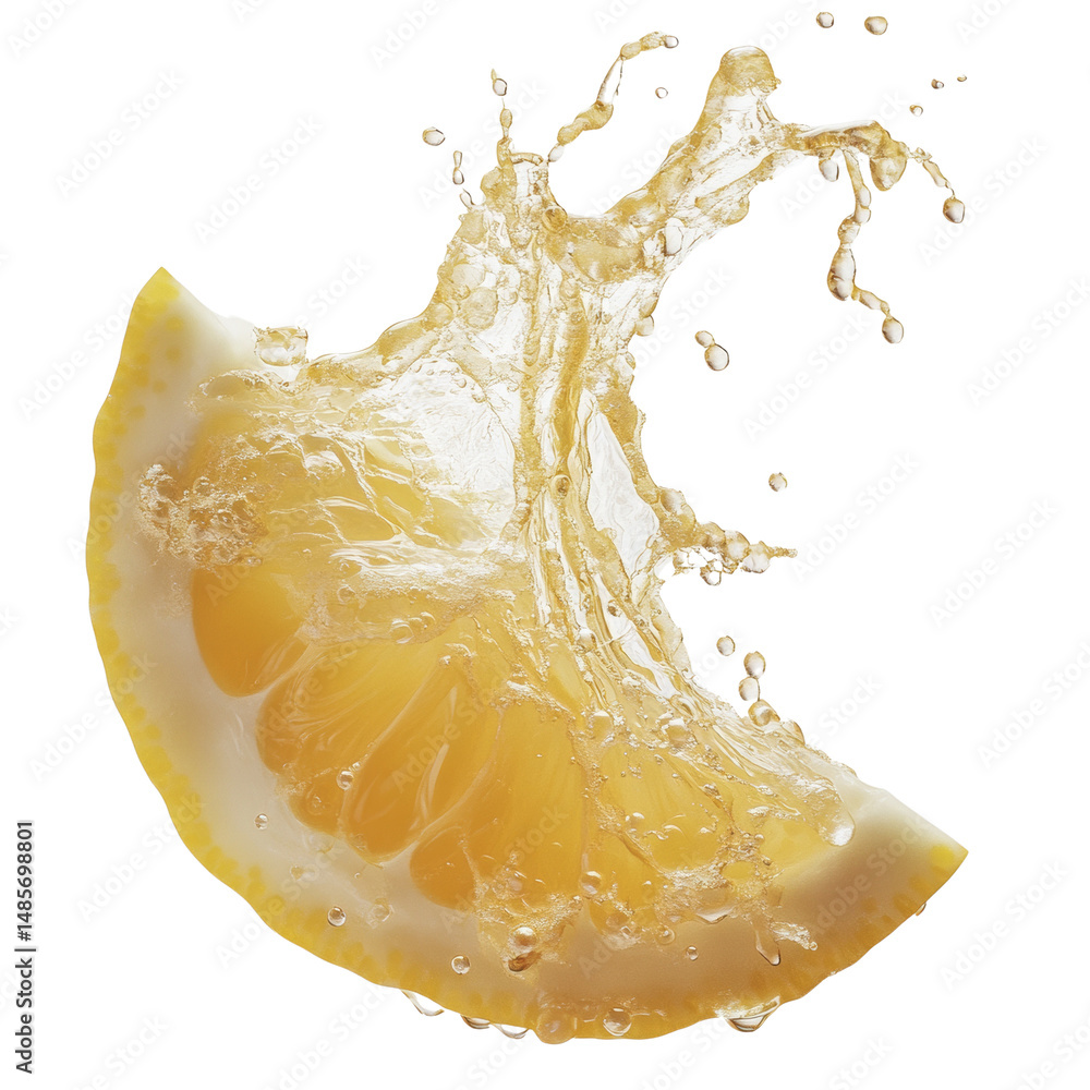 Poster lemon slice explosion with refreshing citrus splash on pure white backdrop