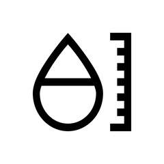 A simple black and white illustration of a water droplet and a vertical measuring scale graphic design