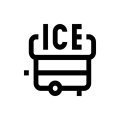 Illustration of an ice cart with the word ice displayed on top in a bold sans serif font style icon