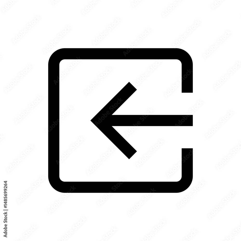 Poster a simple black and white graphic depicting an arrow pointing left inside a square with a gap on the 
