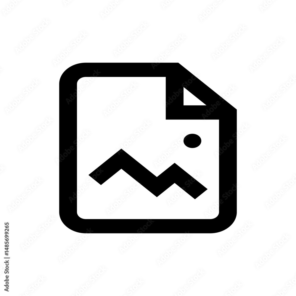 Poster illustration of a document icon with a folded corner and a mountain range graphic inside the file im