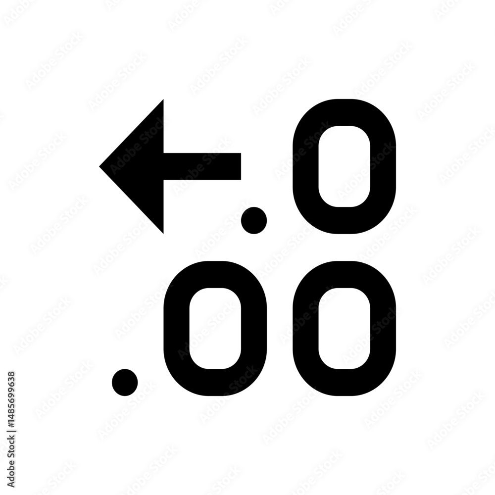 Poster an illustration showing a black arrow pointing left with two rows of decimal numbers with two zeros 