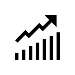 Black and white illustration of a bar graph with an arrow pointing upwards indicating growth and success