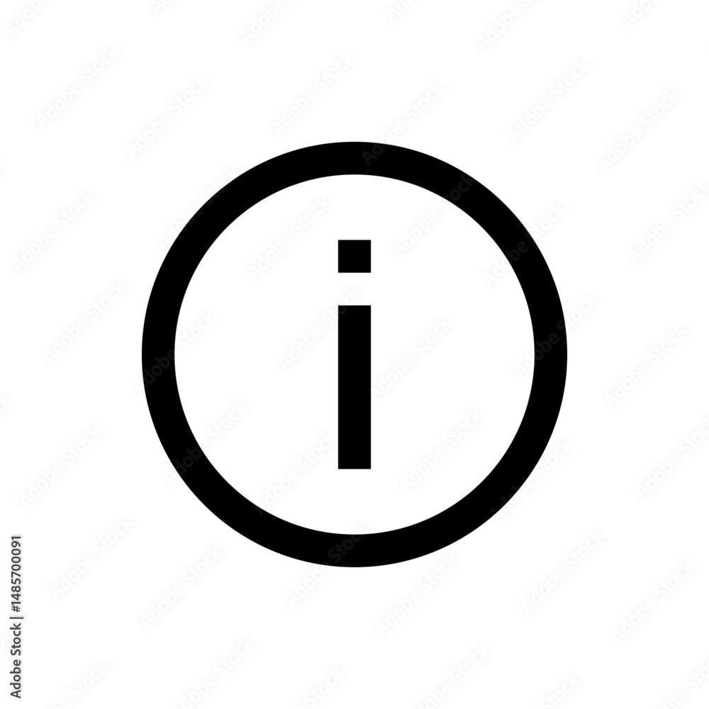Aufkleber black outlined circle containing a lowercase i with a dot above it representing information icon