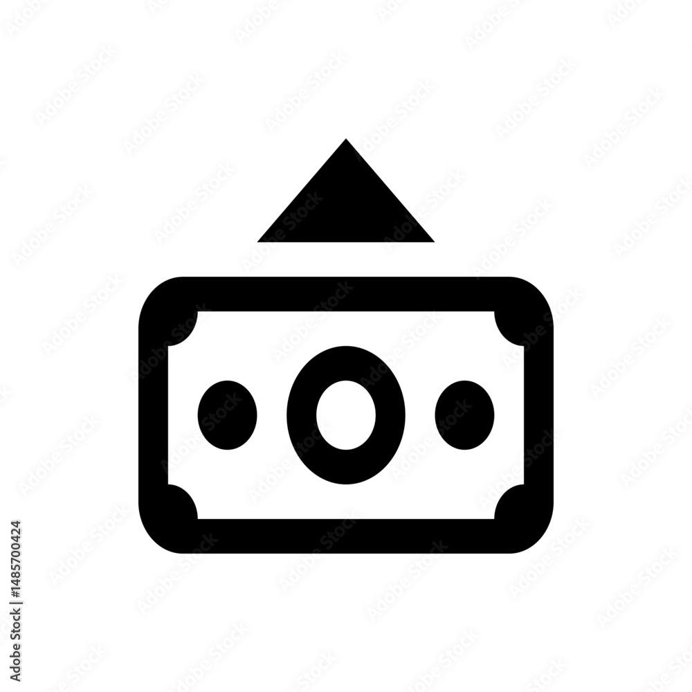 Poster illustration of a rectangular bill with rounded corners and a triangle above it in black and white