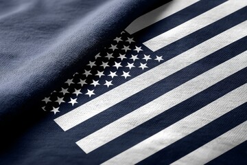 A cropped tee with a minimalist flag outline in white on navy background