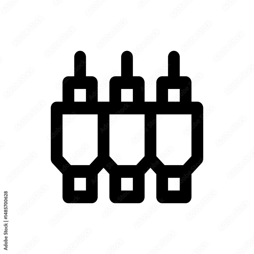 Poster illustration of three black outline audio connectors arranged in a row on a white background design 