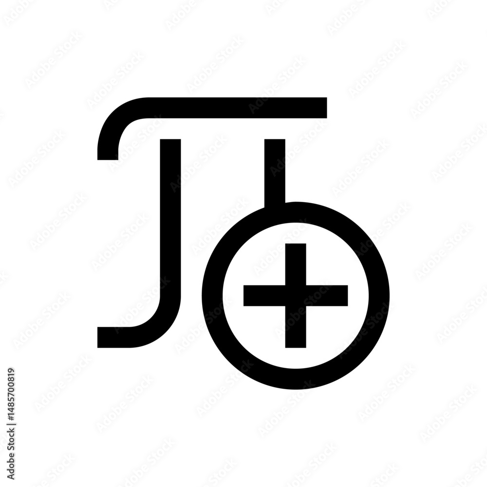 Poster illustration of a pi symbol combined with a plus sign inside a circle in a minimalist black and whit