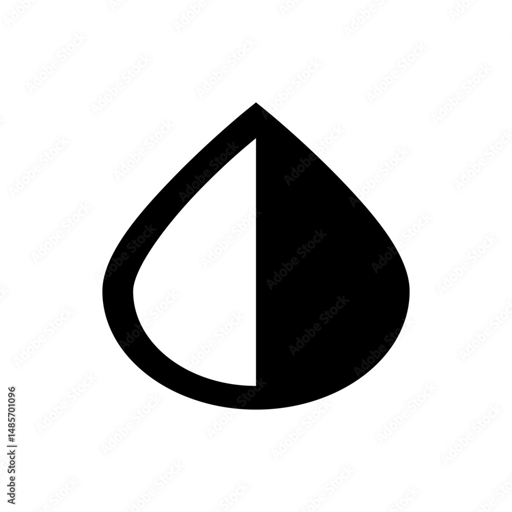 Poster a stylized black and white teardrop shape divided vertically in half with a clean and simple design 
