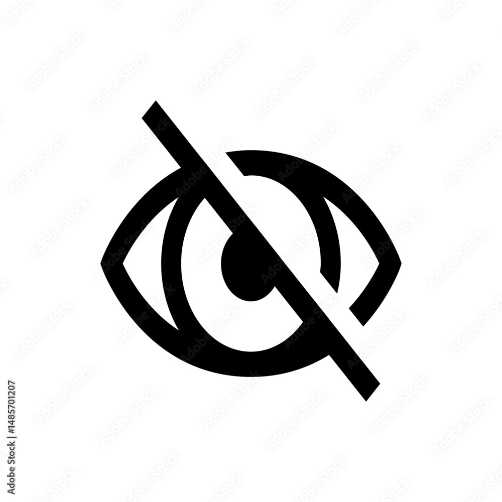 Poster eye icon with a diagonal line across it representing hidden visibility or privacy symbol and graphic