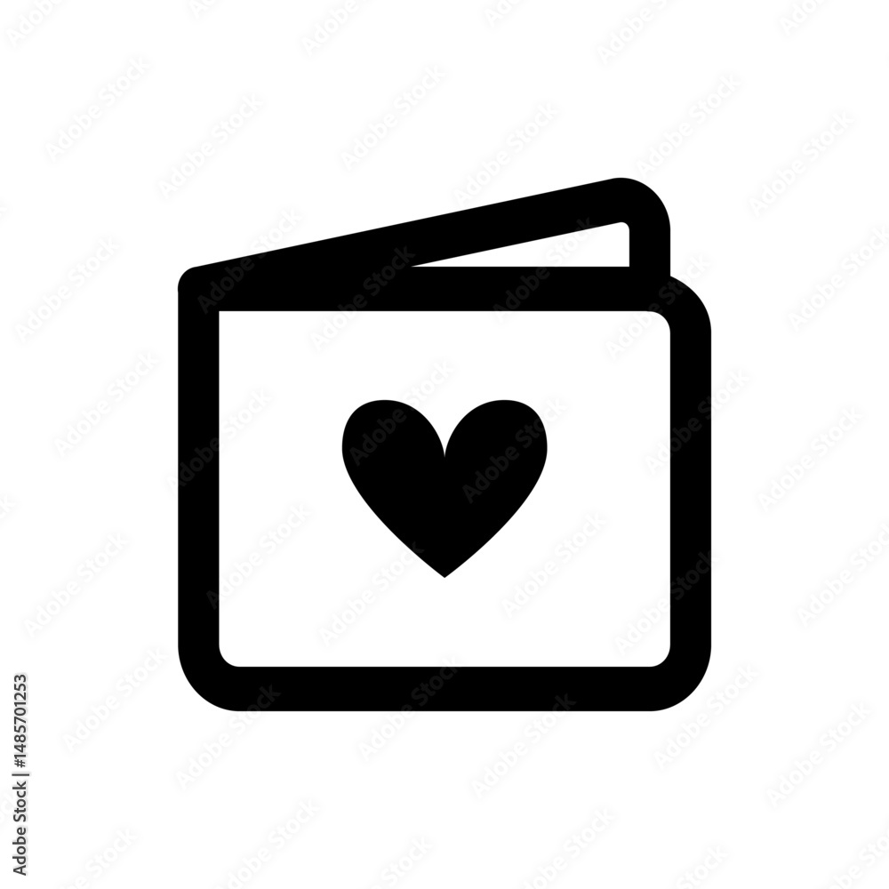 Aufkleber illustration of a greeting card with a heart shape on the front and a slightly open flap at the top 