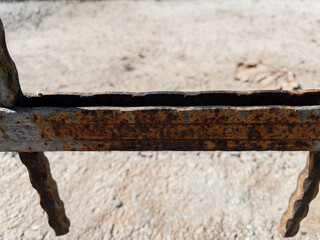 Rusty metal wall fence detail, closeup