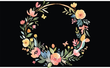 beautiful wreath floral wedding invitation card template with rose flowers