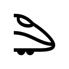 Stylized minimalist depiction of a high speed train with a sleek and aerodynamic design in black outline