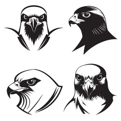 Peregrine Falcon bird face silhouette vector illustration set collection