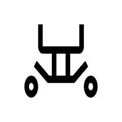 Illustration of a black abstract cart with a u shaped handle and two wheels on a white background design