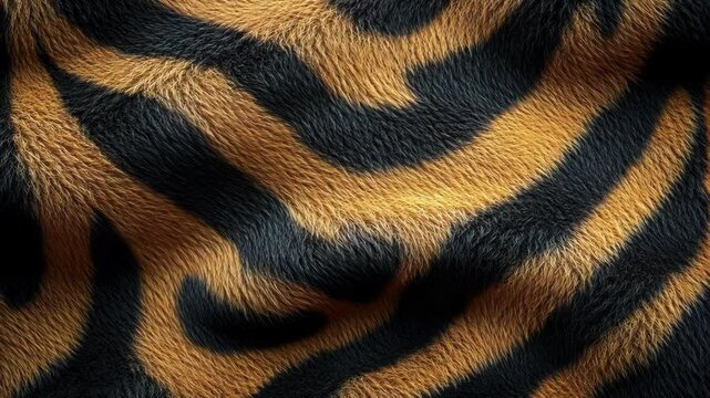 Close-up of faux tiger fur, showing texture and stripes.