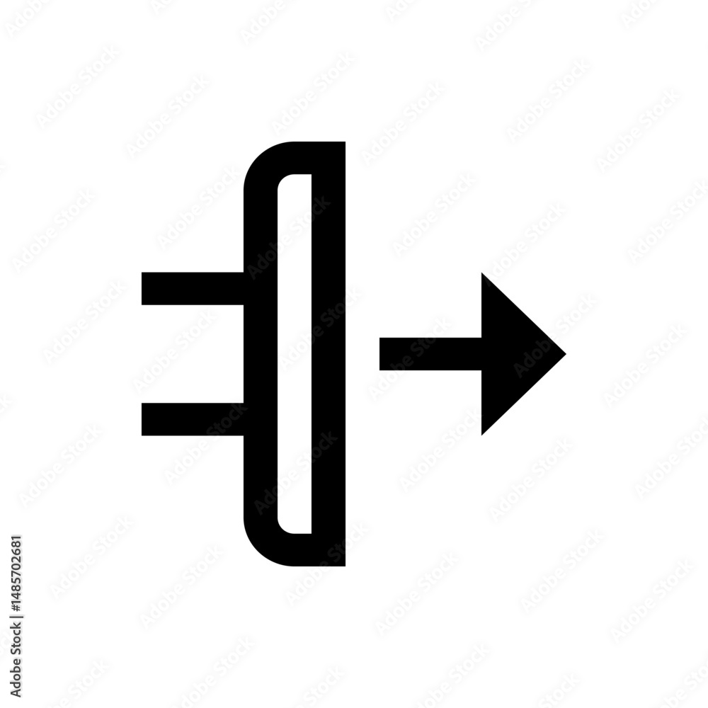 Poster black exit icon featuring an arrow pointing right next to a stylized doorway symbol in a simple desi