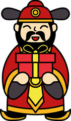illustration of God of wealth holding gift