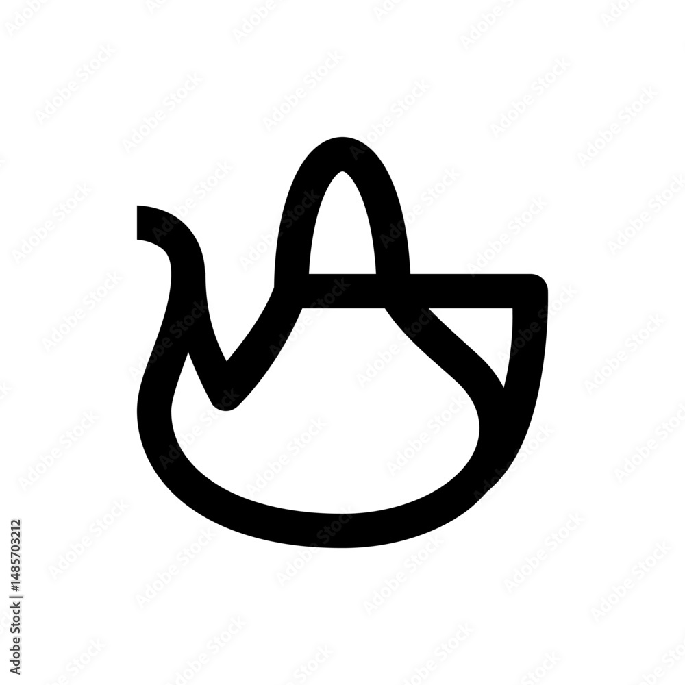 Poster stylized black and white drawing of a teapot with a curved spout and handle in minimalist design sty