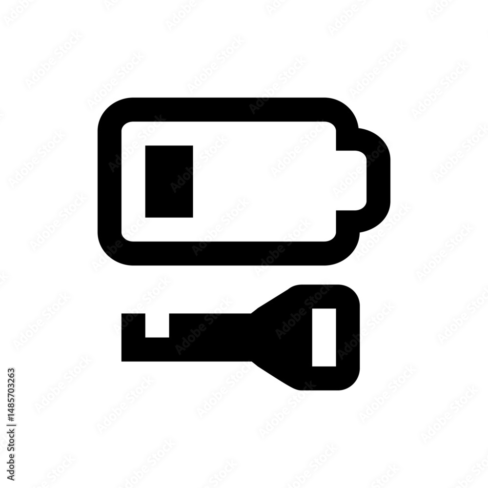 Poster illustration of a low battery icon above a key with a simple design on a white background image view