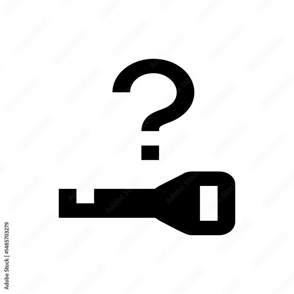 Poster a graphic representation shows a black key with a question mark above it on a white background desig